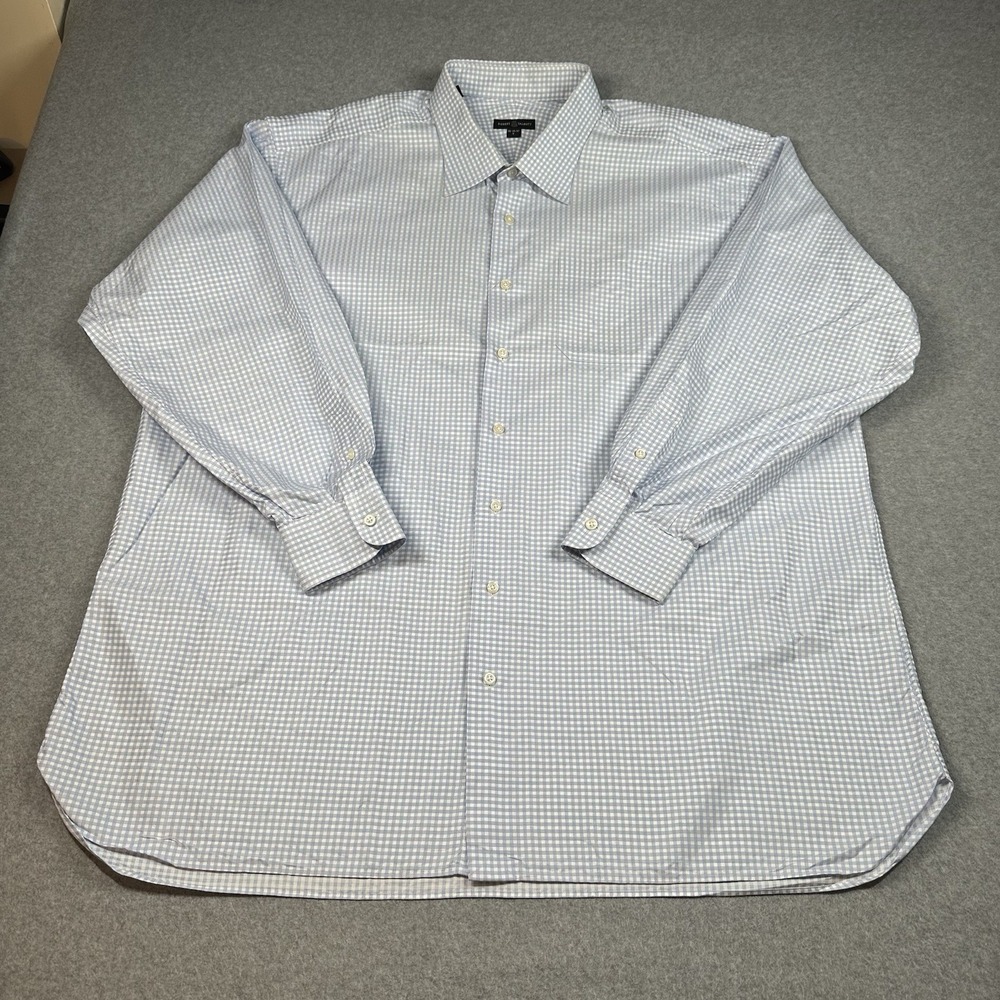 Robert Talbott Mens 20 36/37 4XL Tall Blue Gingham Cotton Dress Shirt USA